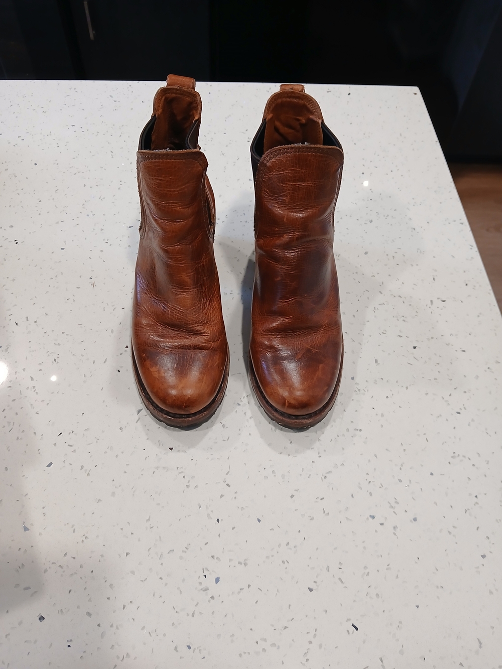 Frye Sabrina Chelsea Bootie Cognac Brown Leather Women’s Size 7.5 M Made In USA